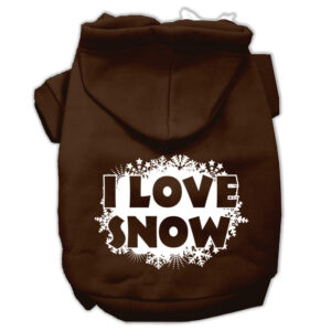 I Love Snow Screenprint Pet Hoodies Brown Size Sm