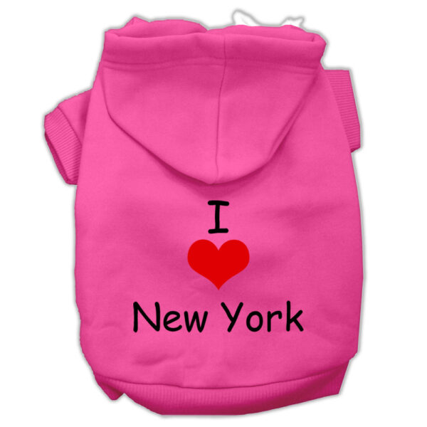 I Love New York Screen Print Pet Hoodies Bright Pink Size Sm