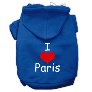 I Love Paris Screen Print Pet Hoodies Blue Size XXL