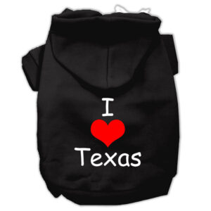 I Love Texas Screen Print Pet Hoodies Black Size Med