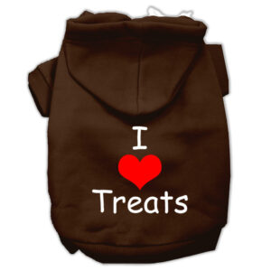 I Love Treats Screen Print Pet Hoodies Brown Size Lg