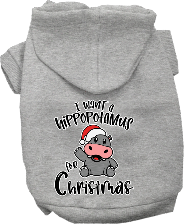 Hippo for Christmas Screen Print Dog Hoodie Grey Size LG