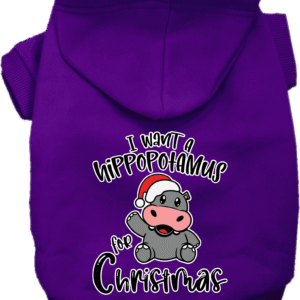 Hippo for Christmas Screen Print Dog Hoodie Purple Size XXXL