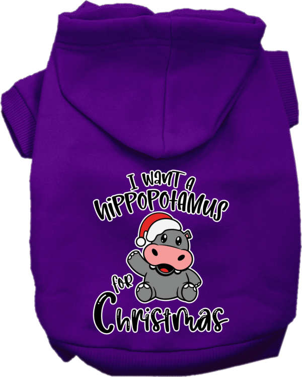 Hippo for Christmas Screen Print Dog Hoodie Purple Size XXXL