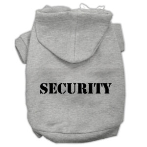 Security Screen Print Pet Hoodies Grey Size w/ Black Size text Med