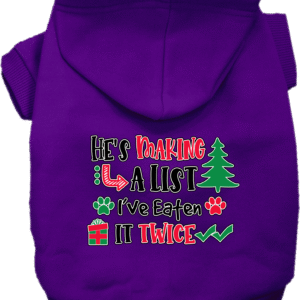 He's Making a List... Screen Print Dog Hoodie Purple Size LG