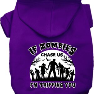 If Zombies Chase Us Screen Print Dog Hoodie Purple Size 6X