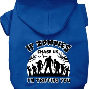 If Zombies Chase Us Screen Print Dog Hoodie Blue Size MD
