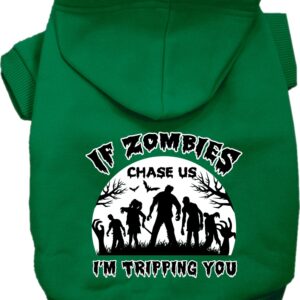 If Zombies Chase Us Screen Print Dog Hoodie Emerald Green Size MD