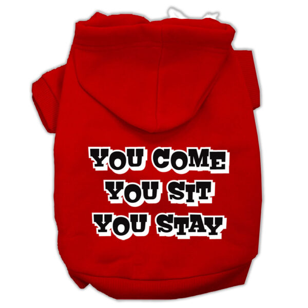 You Come, You Sit, You Stay Screen Print Pet Hoodies Red Size S