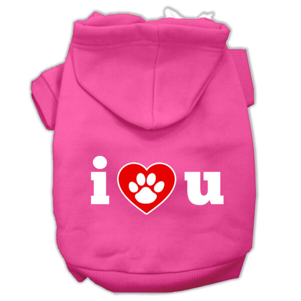 I Love U Screen Print Pet Hoodies Bright Pink Size Lg