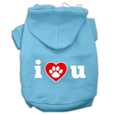 I Love U Screen Print Pet Hoodies Baby Blue Size Sm