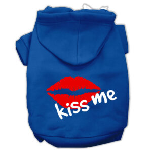 Kiss Me Screen Print Pet Hoodies Blue Size XL