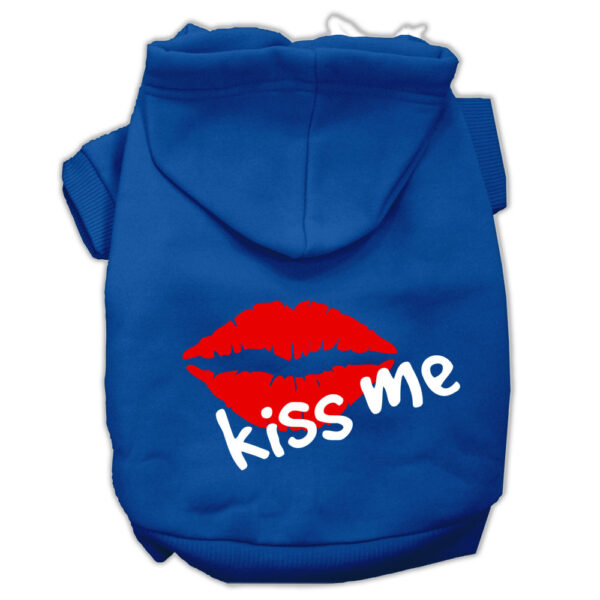 Kiss Me Screen Print Pet Hoodies Blue Size XL