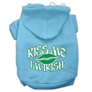 Kiss Me I'm Irish Screen Print Pet Hoodies Baby Blue Size Med