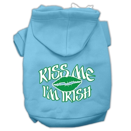 Kiss Me I'm Irish Screen Print Pet Hoodies Baby Blue Size XL