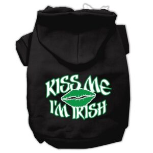 Kiss Me I'm Irish Screen Print Pet Hoodies Black Size XXL