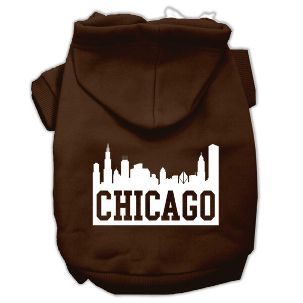 Chicago Skyline Screen Print Pet Hoodies Brown Size Lg