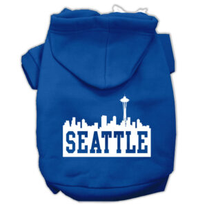 Seattle Skyline Screen Print Pet Hoodies Blue Size XXXL