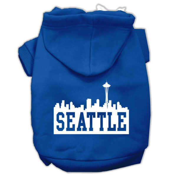 Seattle Skyline Screen Print Pet Hoodies Blue Size XXXL