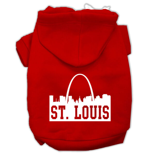 St Louis Skyline Screen Print Pet Hoodies Red Size Med