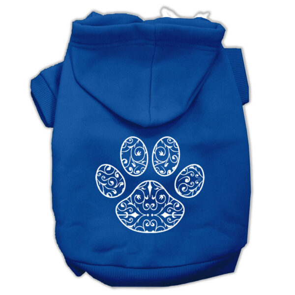Henna Paw Screen Print Pet Hoodies Blue Size Sm
