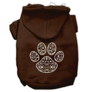 Henna Paw Screen Print Pet Hoodies Brown Size XS