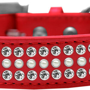 Ritz Pearl and Clear Crystal Dog Collar Red Size 18
