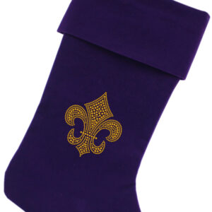 Gold Fleur De Lis Rhinestone 18 inch Velvet Christmas Stocking Purple
