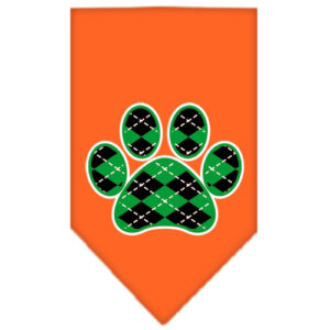 Argyle Paw Green Screen Print Bandana Orange Small