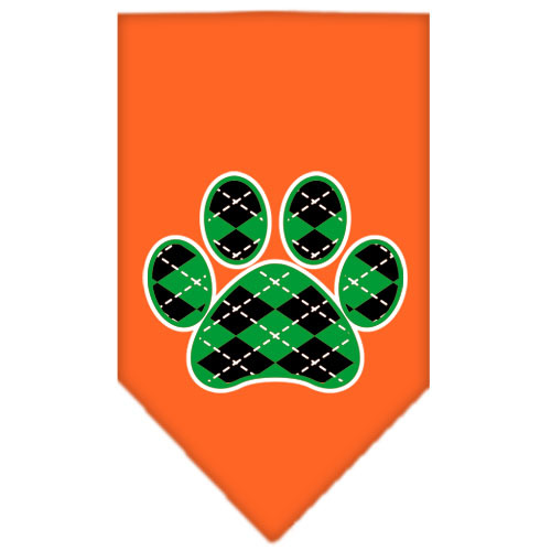 66-108-SMOR.jpg Argyle Paw Green Screen Print Bandana Orange Small