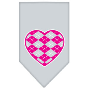 Argyle Heart Pink Screen Print Bandana Grey Large