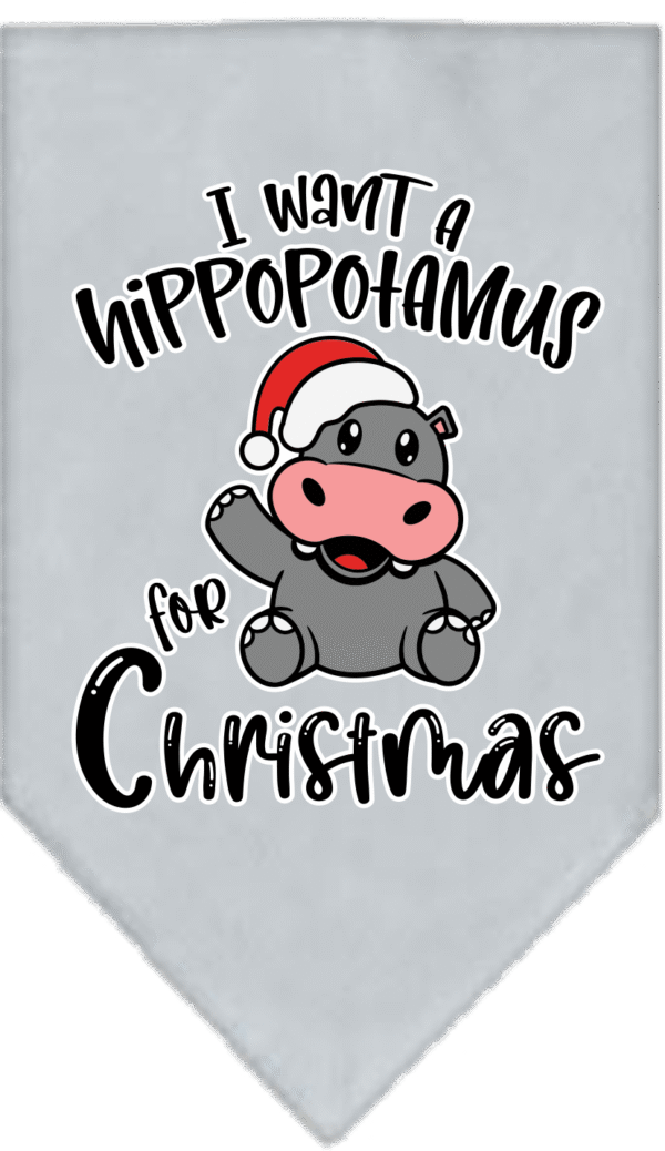 Hippo for Christmas Screen Print Bandana Grey Size Small