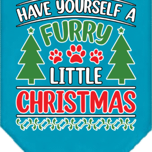 Furry Little Christmas Screen Print Bandana Turquoise Size Large