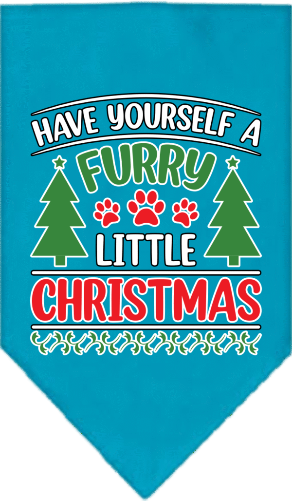 Furry Little Christmas Screen Print Bandana Turquoise Size Large