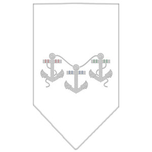 Anchors Rhinestone Bandana White Large