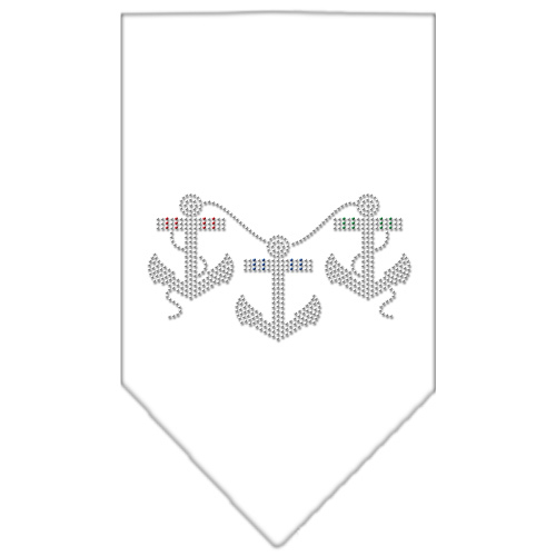 Anchors Rhinestone Bandana White Large