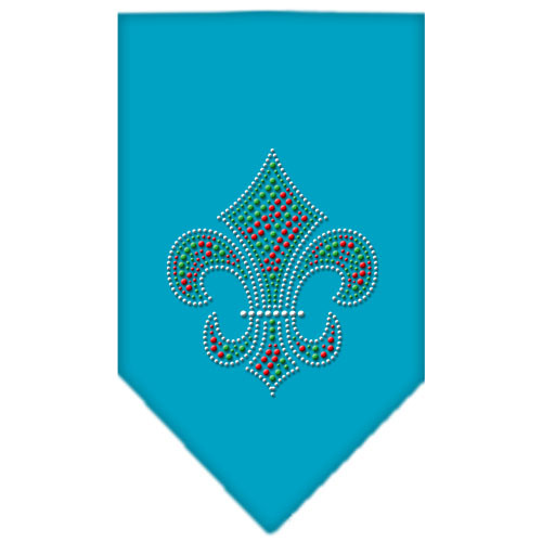 67-25-04-SMTQ.jpg Christmas Fleur De Lis Rhinestone Bandana Turquoise Small