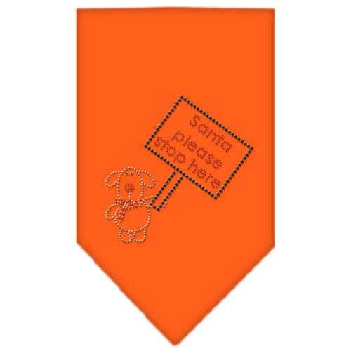 Santa Please Stop here Rhinestone Bandana Orange Small