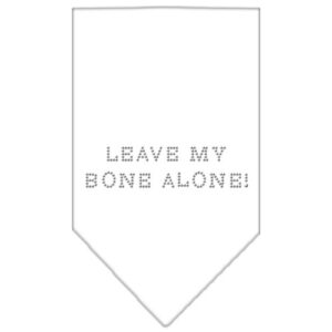 Leave My Bone Alone Rhinestone Bandana White Small