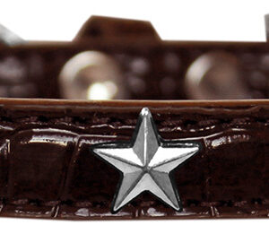 Red, White and Blue Star Widget Croc Dog Collar Chocolate Size 18