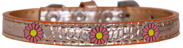 720-25-CPC12.jpg Pink Daisy Widget Croc Dog Collar Copper Size 12