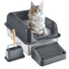 VEVOR Cat Litter Box, 6 inches Deep, XL Extra Large Stainless Steel Cat Litter Box with Scoop, Wide Filtering Foot Board & High Sides, Enclosed Odor-Free Easy-to-Clean Litter Box, Fit for Big Cats