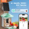 VEVOR Smart Bird Feeder with Camera, 2K HD AI Identify 10,000+ Bird Species, Solar-Powered Bird Watching Camera with Auto Capture & Instant Notify, Wireless Outdoor Ideal Gift for Bird Lovers (Green)