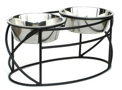 Oval Cross Double Raised Feeder Large Black