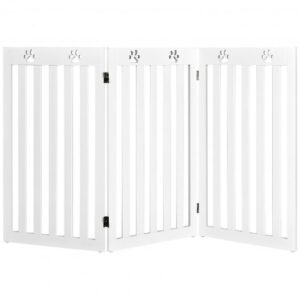 36 Inch Folding Wooden Freestanding Pet Gate Dog Gate with 360?° Flexible Hinge-White - Color: White
