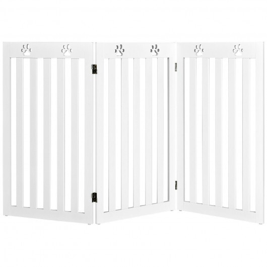 36 Inch Folding Wooden Freestanding Pet Gate Dog Gate with 360?° Flexible Hinge-White - Color: White