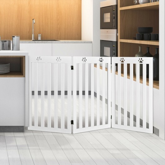 36 Inch Folding Wooden Freestanding Pet Gate Dog Gate with 360?° Flexible Hinge-White - Color: White