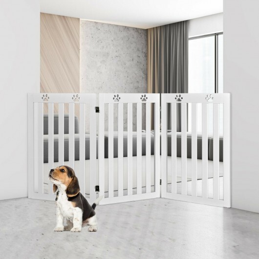 36 Inch Folding Wooden Freestanding Pet Gate Dog Gate with 360?° Flexible Hinge-White - Color: White