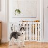 36 Inch Folding Wooden Freestanding Pet Gate Dog Gate with 360?° Flexible Hinge-White - Color: White